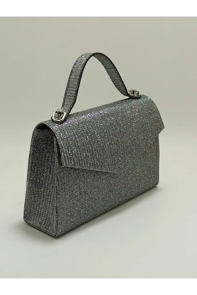 Women's Stylish and Useful Evening Dress Bag Women's Silvery Black Breasted Fabric Silver Chain Strap Evening Bag