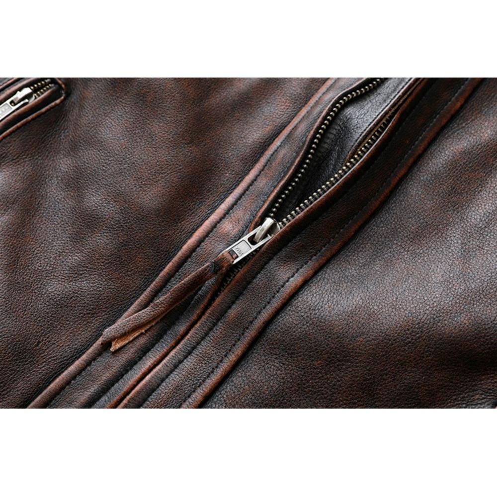 Китайский размер мужская натуральная кожаная куртка винтажная коричневая 100% коровья кожа пальто мужская тонкая модная байкерская одежда азиатский размер