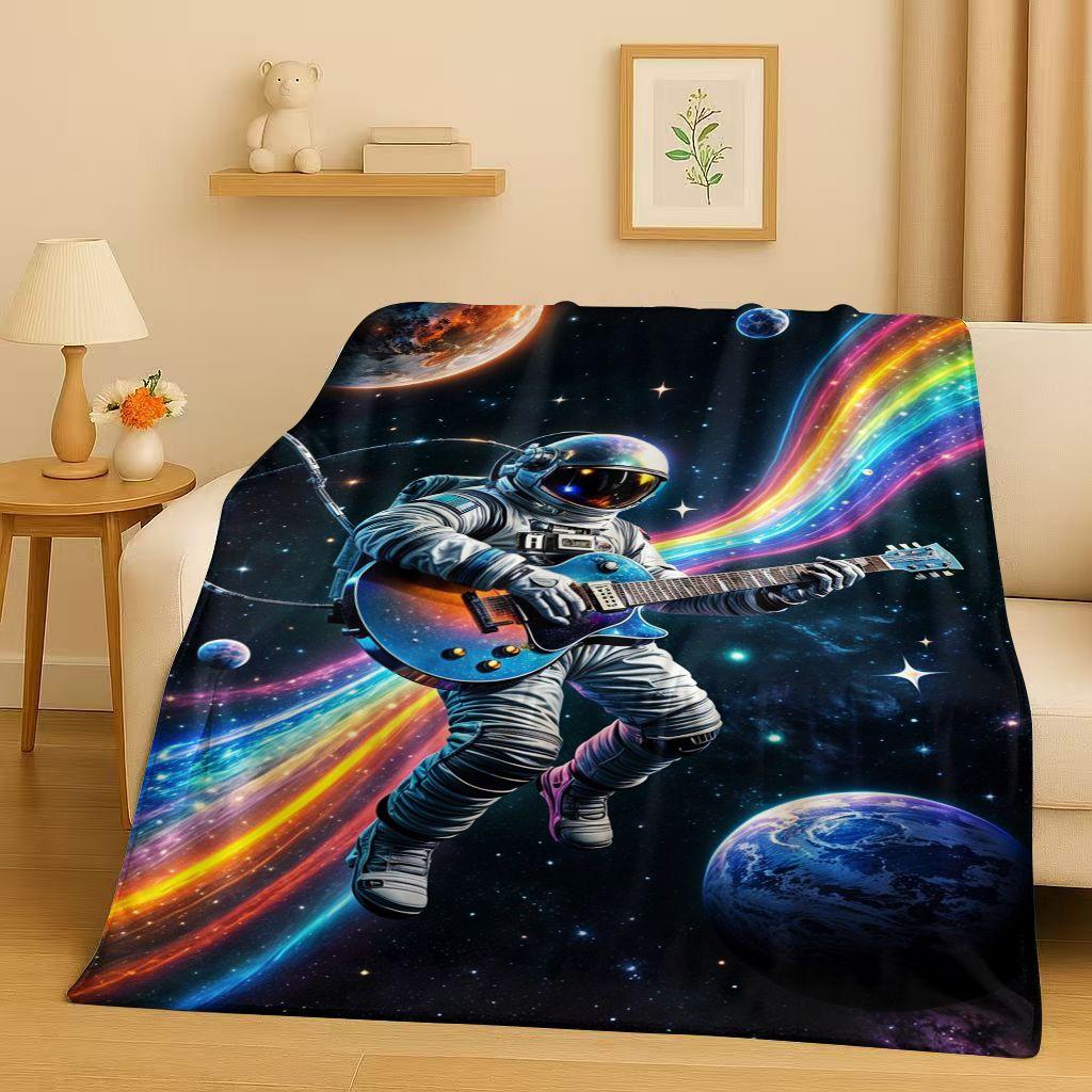 New Cartoon Astronaut Spaceman Planet Flannel Blanket,Ultra Soft Plush Throw for Home Bedroom Bed Sofa Cover Kid Christmas Gift