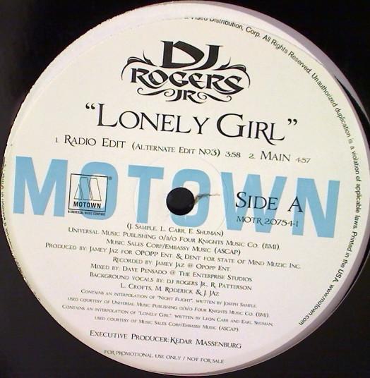 12-дюймовая пластинка DJ ROGERS JR. Одинокая Девушка MOTR207541 MOTOWN 2002 США Соул-Фанк Б/у