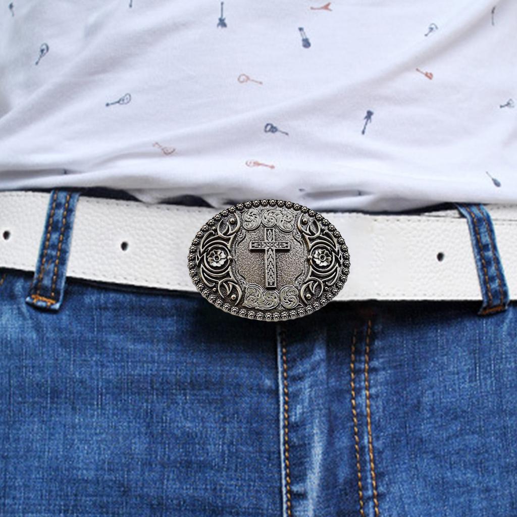 Vintage Carved Cross Pattern Belt Buckle Replacing Components Easy To Use Heavy Rock Style Belt Buckle for Adult