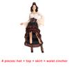 Halloween Pirate Cosplay Costume Set Medieval Vintage European Flanged Triangular Hat Lace-up Corset Top Midi Skirt Sailor Suit