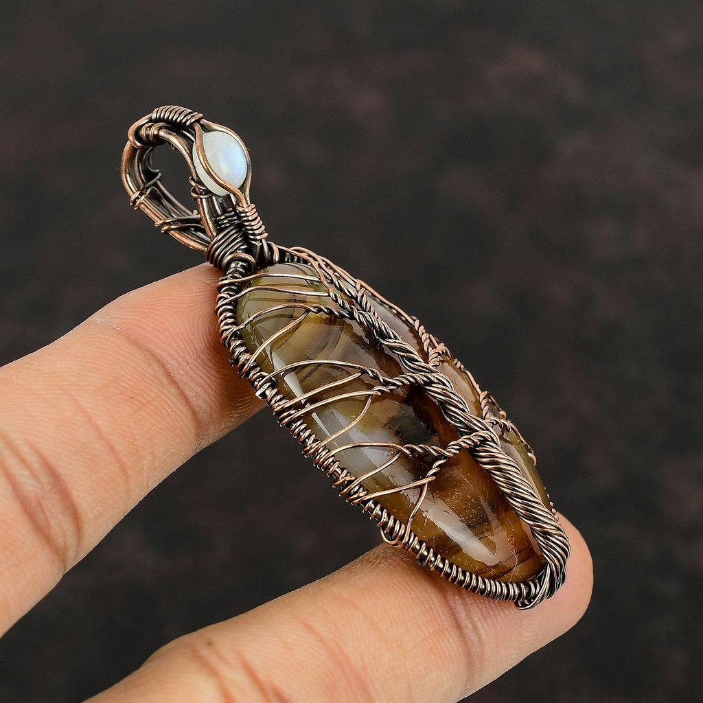 Древо Жизни Монтанский Агат Медный Кулон Кулон из проволоки Ручной работы Кулон с драгоценным камнем Кулон с лунным камнем Подарок для нее Медные украшения из проволоки