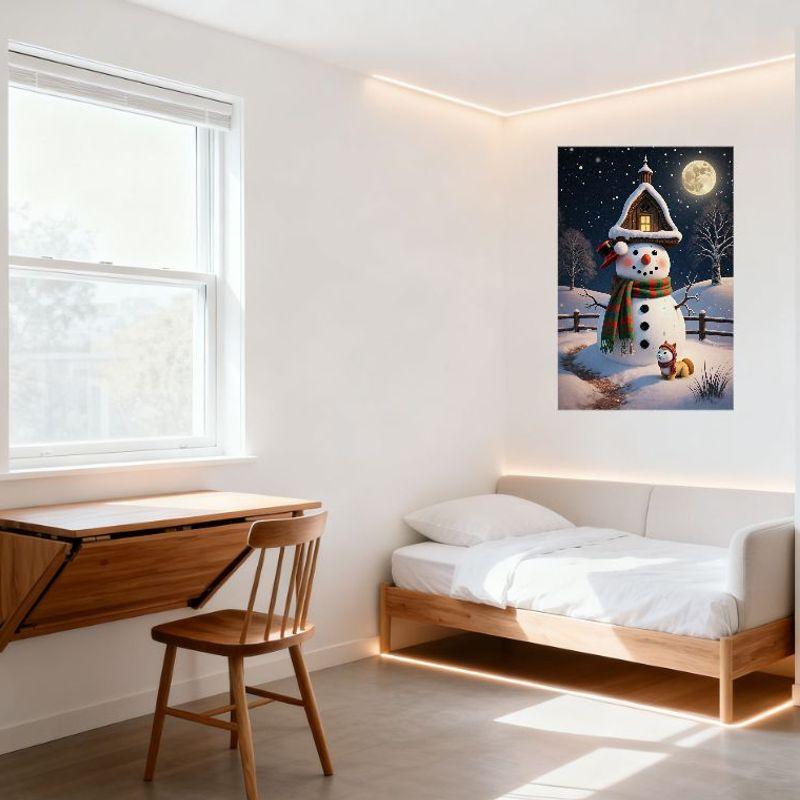 Причудливая зимняя сцена со снеговиком, металлическая жестяная табличка - Звездная ночь, Полная луна, Собака шиба-ину, Снежинки, Праздничный декор для стен дома для