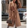 Women's Vintage Casual Solid Color Print Autumn Winter Long Sleeve POLO Neck Jackets & Coats