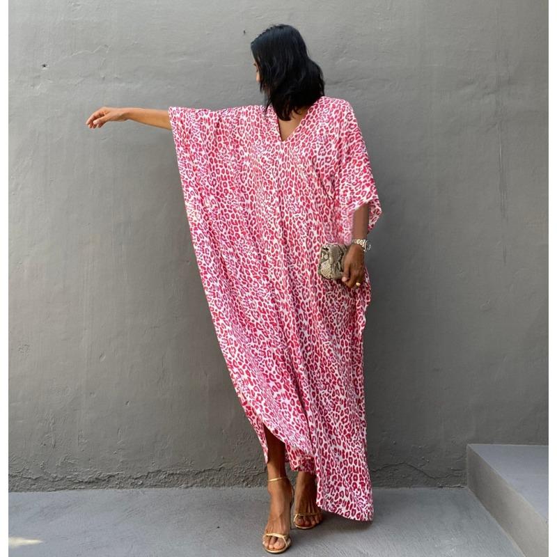 Women's Plus Size Dress Printed Leopard Dot Beach Cover Up Loose Long Dress Swimsuit Cover Up EMA