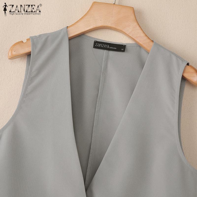 ZANZEA Женский летний повседневный жилет без рукавов с V-образным вырезом, однотонный