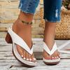 2025 Summer New Women’s Flip Flops Slippers Outdoor Round Toe Chunky Heels Sewing Sandals for Plus Size Hot Sale Daily Slippers
