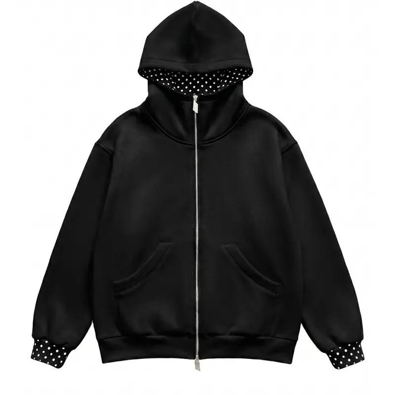 Womens Loose Fit Hooded Zip Sweatshirt Polka Dot Casual Sport Top 2026