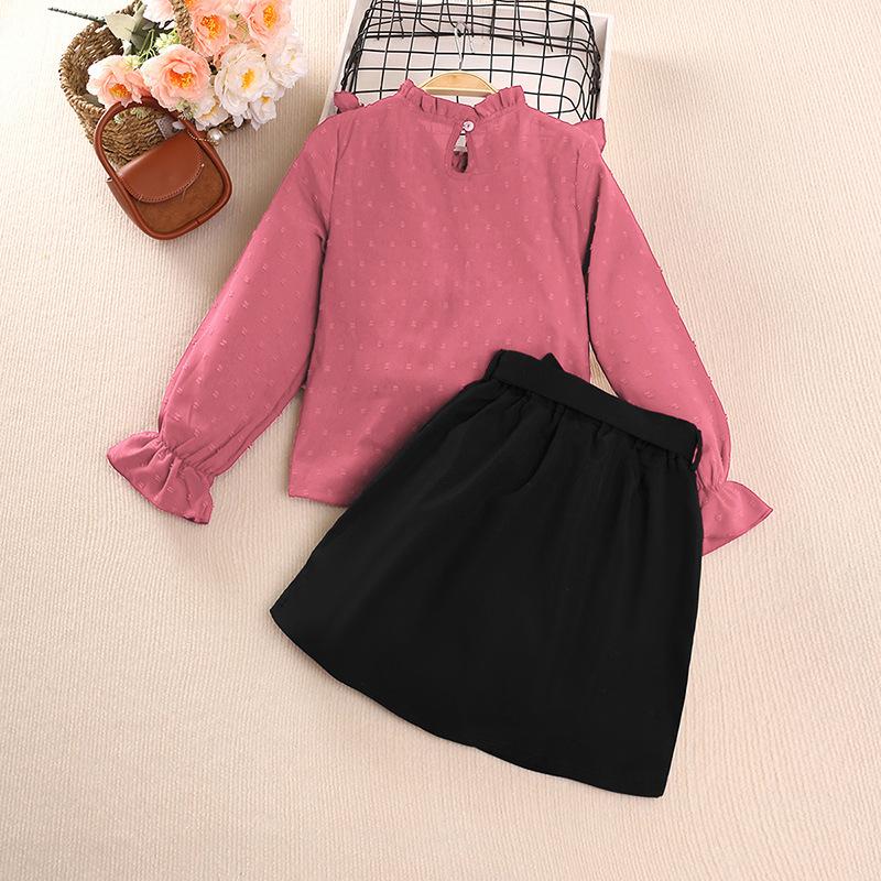 Осенний детский кружевной топ с длинными рукавами и короткая юбка, милый костюм для девочек