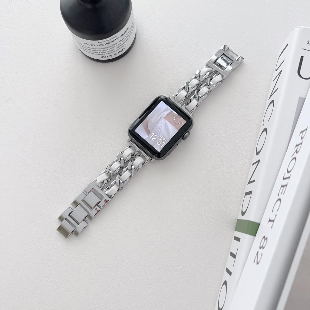 Металлический кожаный ремешок для Apple Watch 49 мм 45 мм 41 мм 44 мм 40 мм 42 мм 36 мм Женский ремешок для часов iWatch Series 10 9 8 7 6 5 4 SE