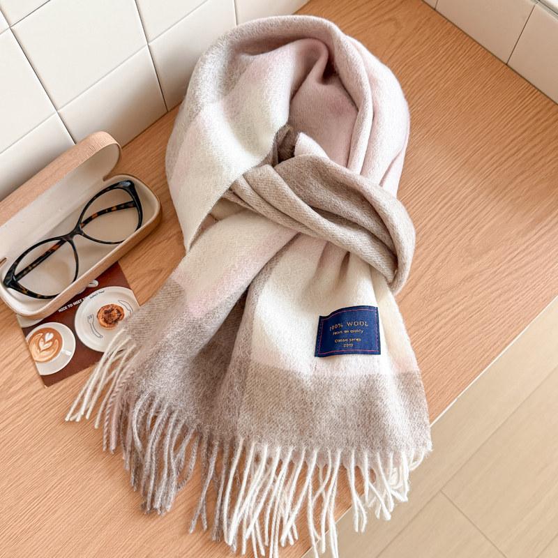 Wool scarf men's and women's winter blue plaid cashmere scarf high-end navy blue British style thickened new model