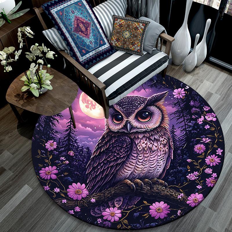 Night Owl Round Area Rug,Carpet Rug for Living Room Bedroom Sofa Playroom Decor,Non-slip Floor Mat