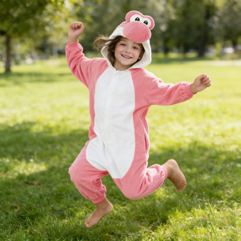Kids Onesies Cartoon frog Kigurumi Pink Fleece Pajamas for Halloween Christmas Party Outfit