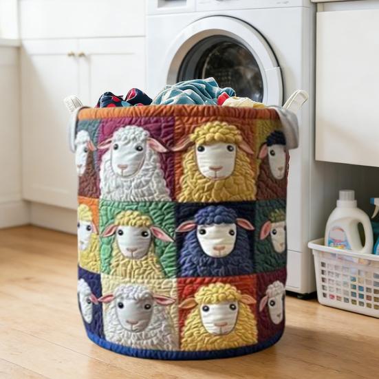 Quilted Laundry Basket, Thick Durable Fabric Storage Hamper, with Reinforced Handles, Clothes Toys Organizer for Home Decor