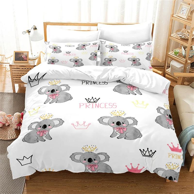 Cartoon Koala Duvet Cover Microfiber Cute Animal Print Queen King Size for Boys Girls Kids Room Decor