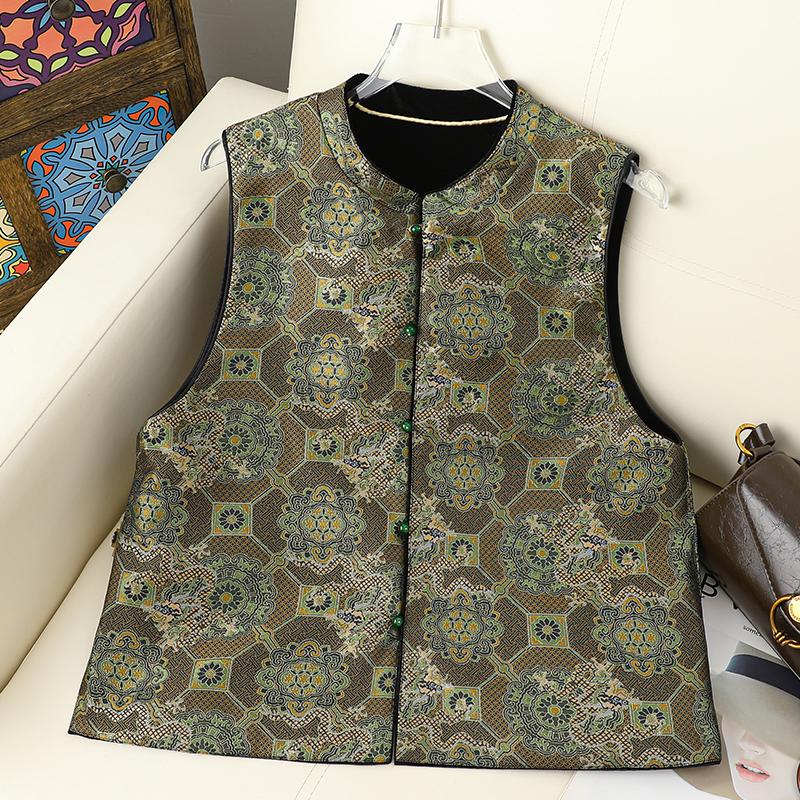 Двусторонняя куртка-жилет в китайском стиле для женщин среднего возраста - Мода весна/осень