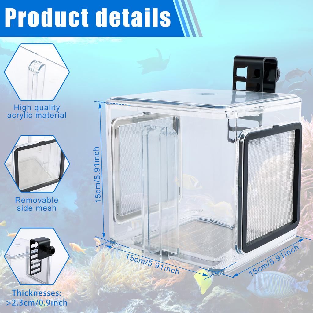 Fish Breeding Box Clear Fish Isolation Box Acrylic Fish Isolation Hatchery Tank Hanging Fish Incubator Box with Detachable Mesh