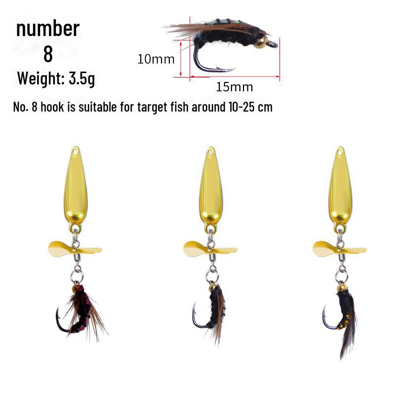 Модификация приманки-приманки: Без литого поддона, блестки в виде моли, пропеллер, микроблестки, крючки от комаров и белые планки, загнутый рот.