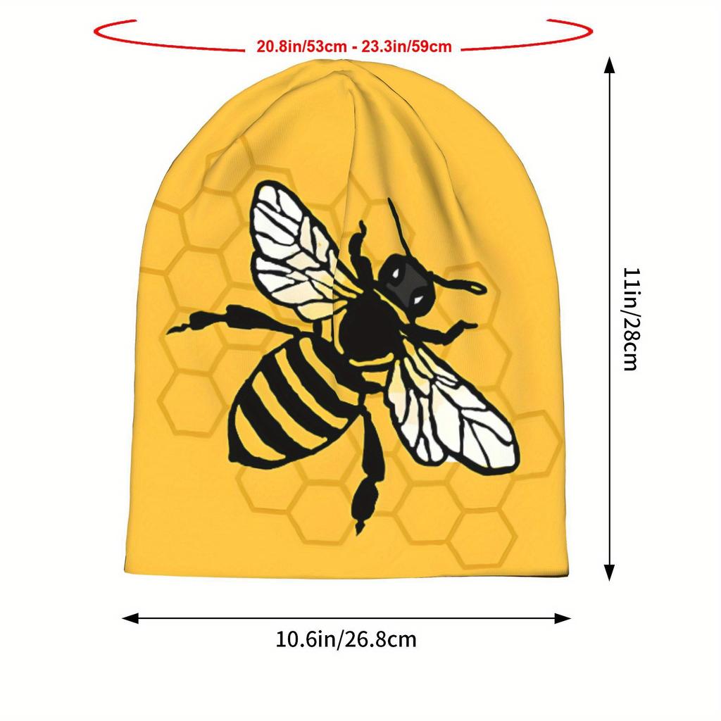 Мужская вязаная шапка-бини Just A Bee - Горчично-желтая, с рисунком пчелы и сот, Эластичная, удобная посадка, Модная оригинальная шапка для повседневной носки