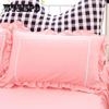 Пара однотонных кружевных наволочек для студенческого общежития, матовые розовые наволочки в стиле принцессы с рюшами