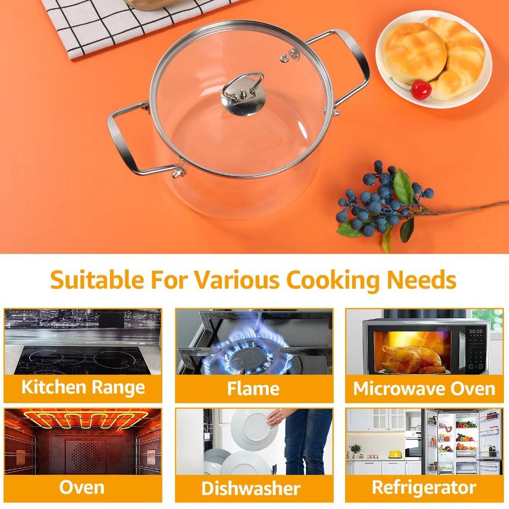 Heat Resistant Clear Cooking Pot Stainless Steel Glass Soup Pot Kitchen Cooking Tools