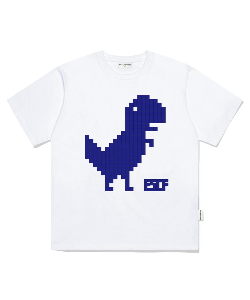 ESCAPEFROM Белая оверсайз футболка с коротким рукавом и принтом Pixel Dinosaur