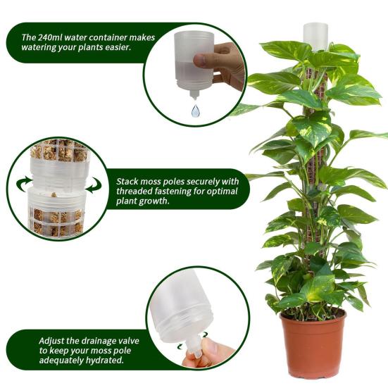 Self Watering Moss Pole Mesh Plant Support Pole Stackable Monstera Plant Support Plastic Moss Poles for Potted Climbing Plants