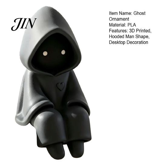 Small Ghost Figurine 3D Printed Hooded Man Figurine, Spooky Statue Shelf Halloween Sitter, Party Desktop Decoration for Home Office