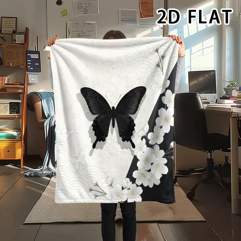 1Pc 2D FLAT Ink Black White Print Flannel Blanket,High quality Comfortable for All Seasons,Home Decor,Warmth and Comfort,Perfect for Christmas Gifts