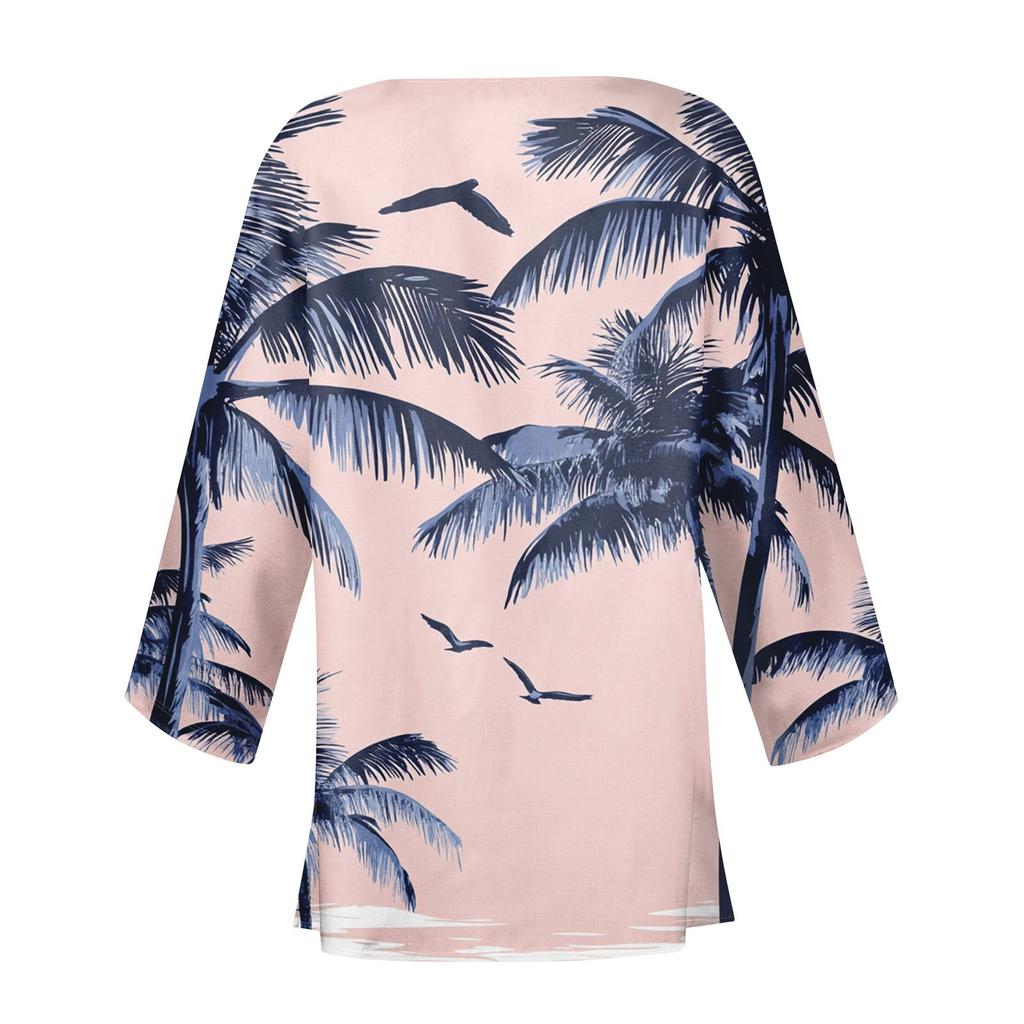 Women's Casual Fashion Beach Ocean Tree Print Lightweight Mid-Length Jacket Cardigan