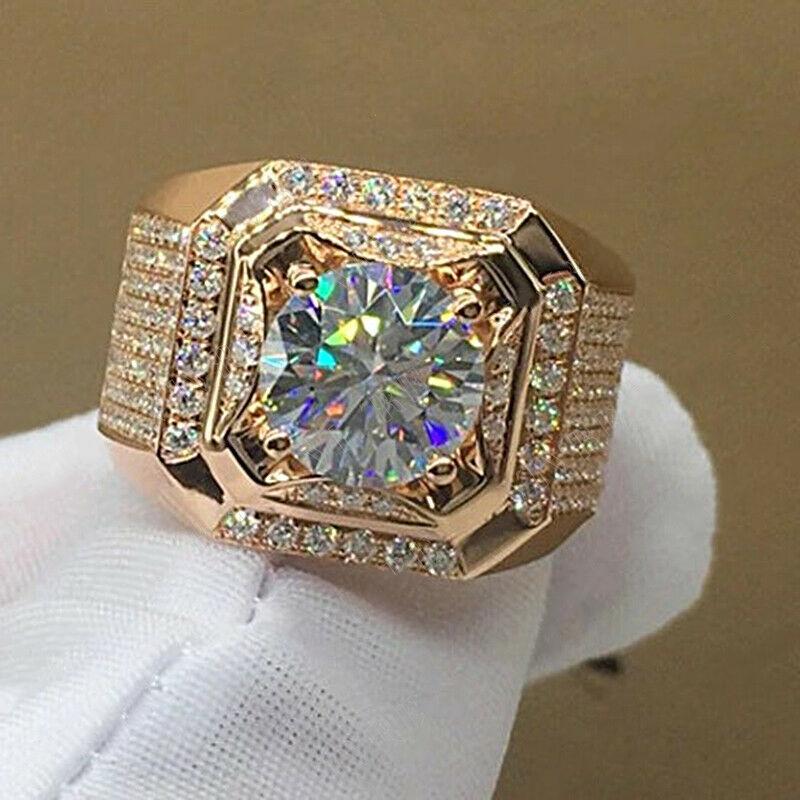 Fashion Rose Gold Color Big Birthstone Crystal Rings For Men Women Engagement Ring Luxury Wedding Band Jewelry Anniversary Gift
