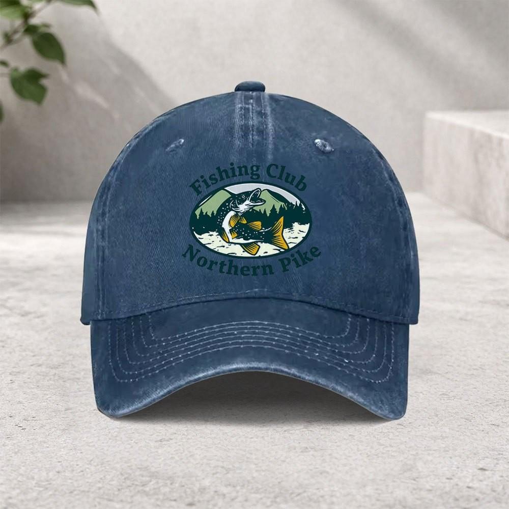 Northern Pike Fishing Club Washed Baseball Cap Vintage Outdoor Sports Adjustable Hat