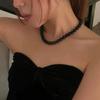 Copper Gold Black Agate Necklace Silver Plated Coin Buckle Chokers Imitation Pearl Necklace  Women