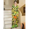 Floral Long-sleeved Pajamas Women's Spring and Autumn High-end Ice Silk Age-reducing Slimming Navy Collar Home Suit