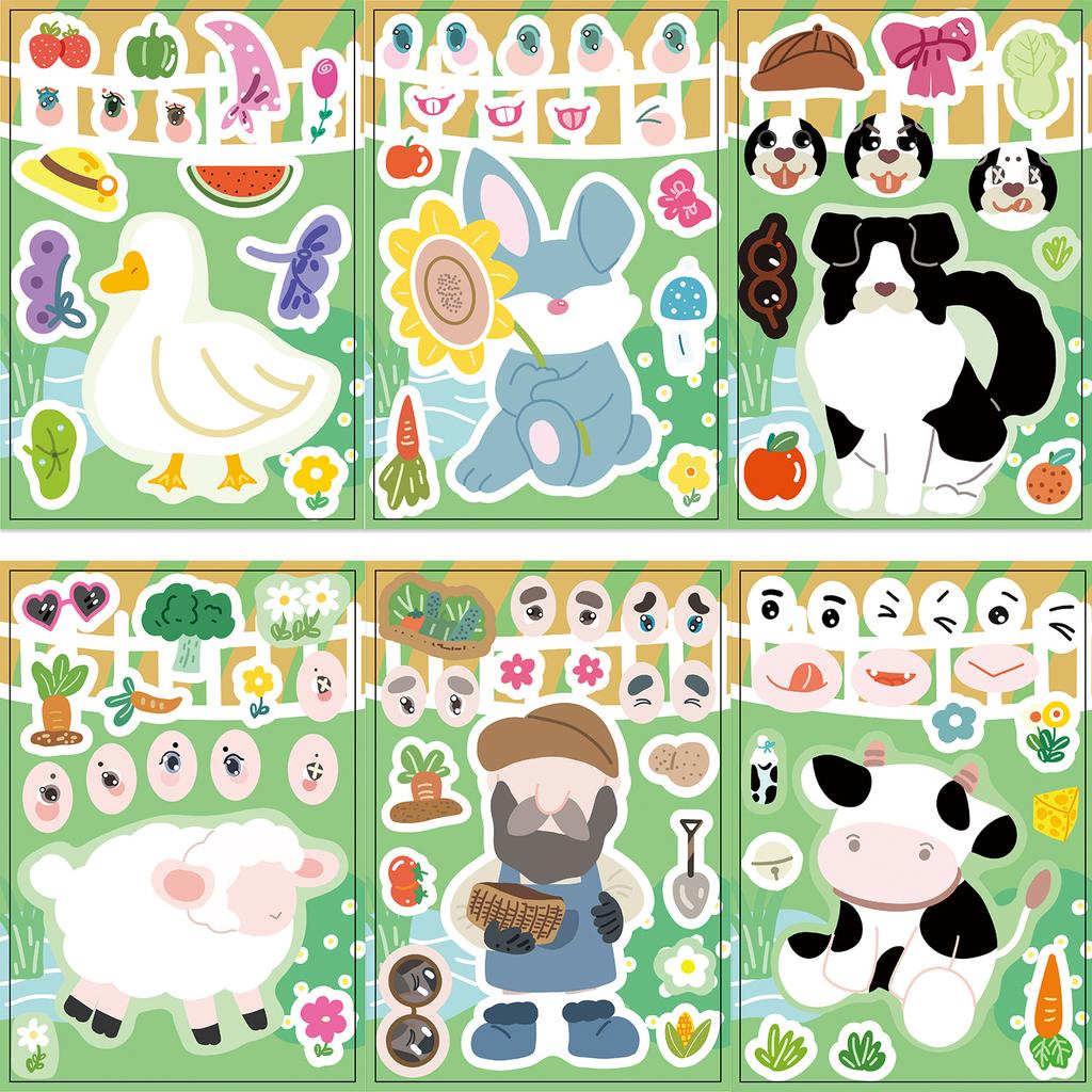 Toy Puzzle Stickers Farm Animals Make A Face Sticker DIY Handicrafts Waterproof Repeat Stickers