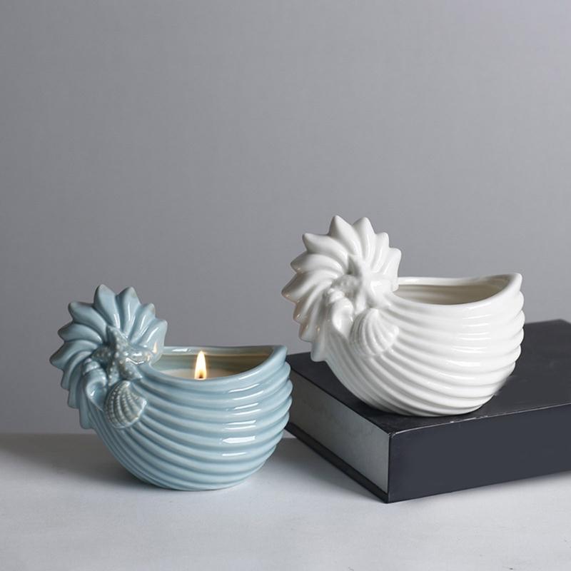 Керамический подсвечник в форме ракушки для домашнего декора, горшок для суккулентов на морскую тематику, мини-плантатор, декоративная емкость