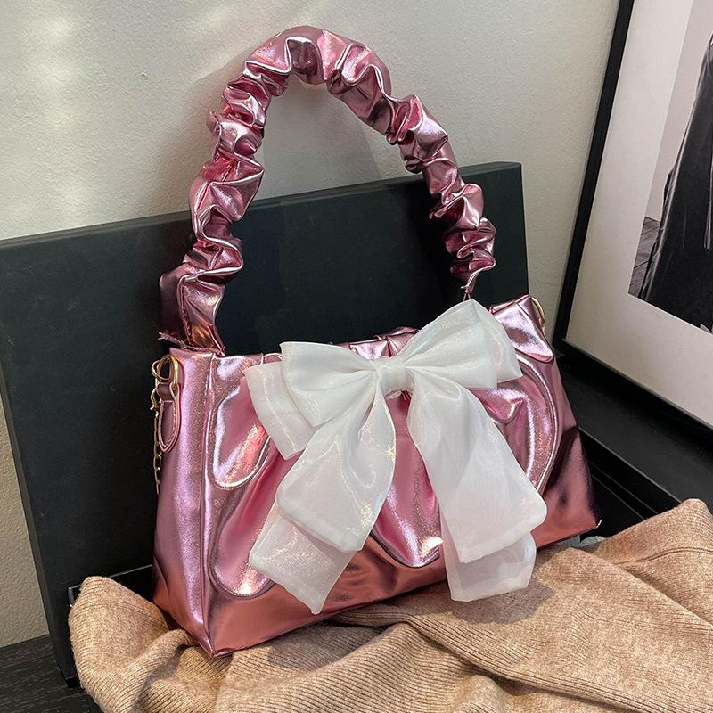 Модная плиссированная сумка подмышкой для женщин, новая трендовая сумка через плечо с бантом, милая и симпатичная сумка через плечо