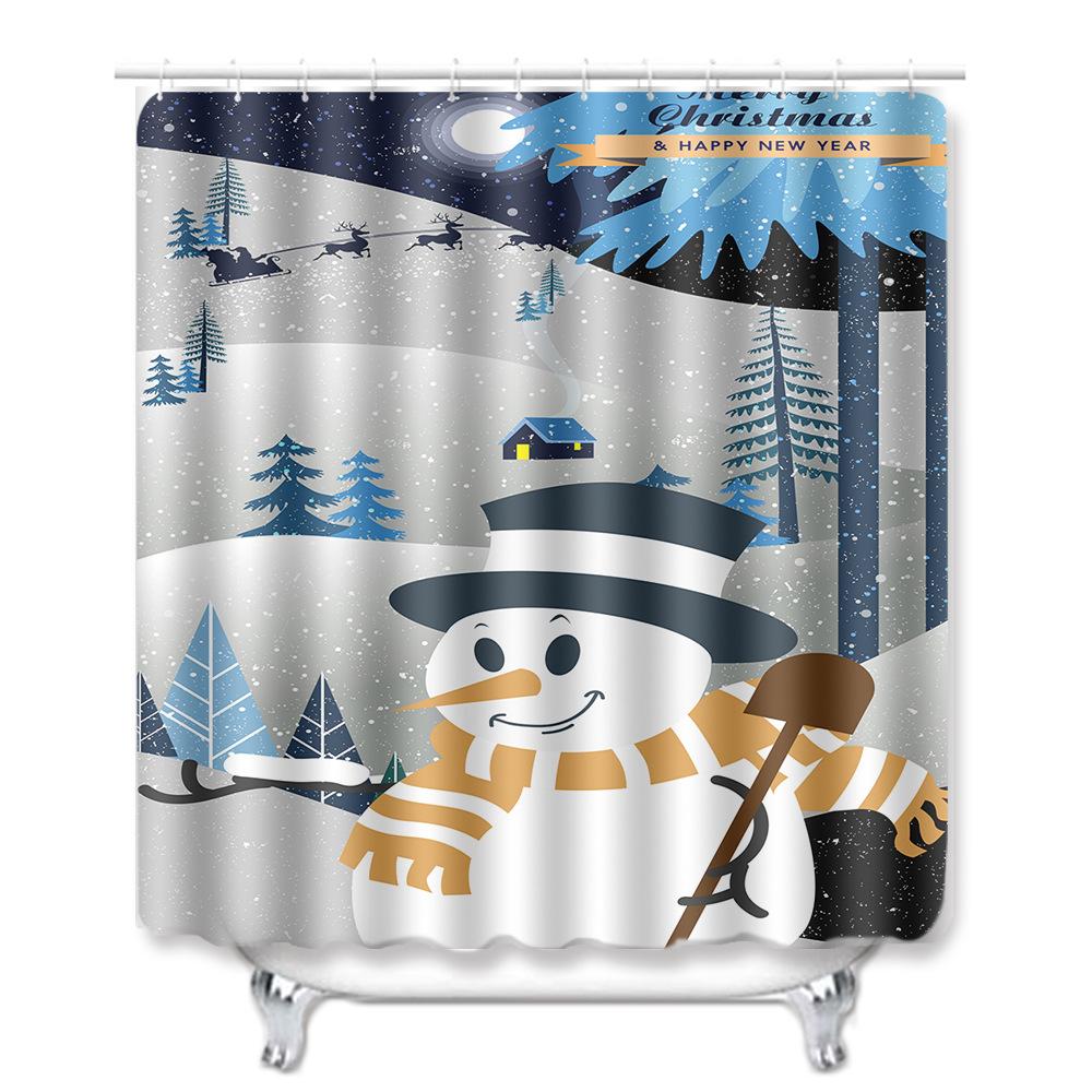 Christmas Waterproof Shower Curtain Four-Piece Floor Mat Combination Set Household Door Mat Bedroom Living Room Carpet