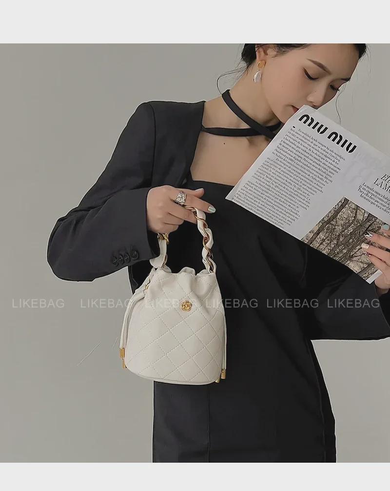 Женская сумка-ведро Camellia Fragrance Style высокого класса 2022: Одно плечо, сумка-мессенджер, аксессуар с бриллиантовой цепочкой