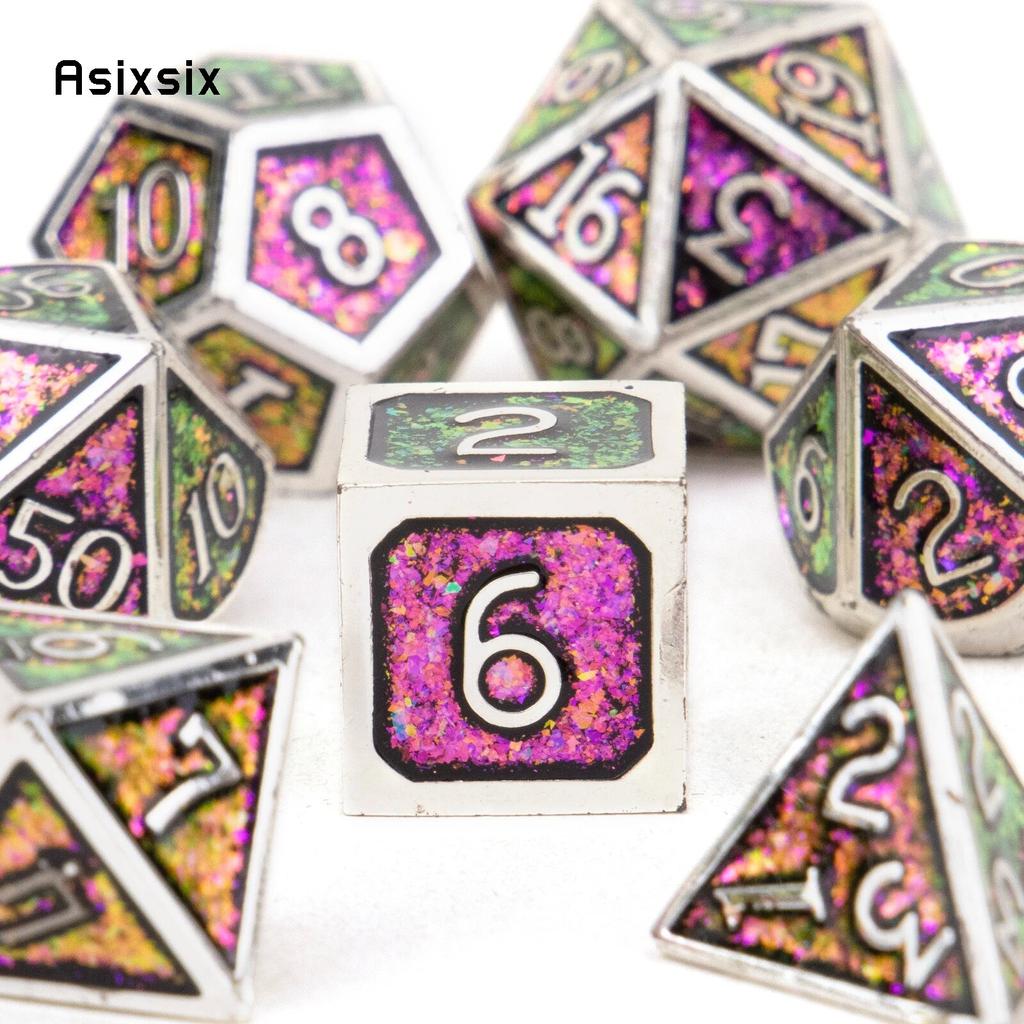 7 шт. красочные стандартные металлические кубики, набор твердых металлических многогранных кубиков, подходящий для ролевой игры, настольной игры, карточной игры