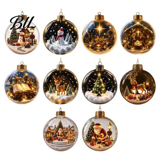 Glowing Xmas Party Hanging Decor Christmas Decorative Ball, Lighted Ornament with Festive Scene, LED Modern Tree Lights String, Warm Glow, Home