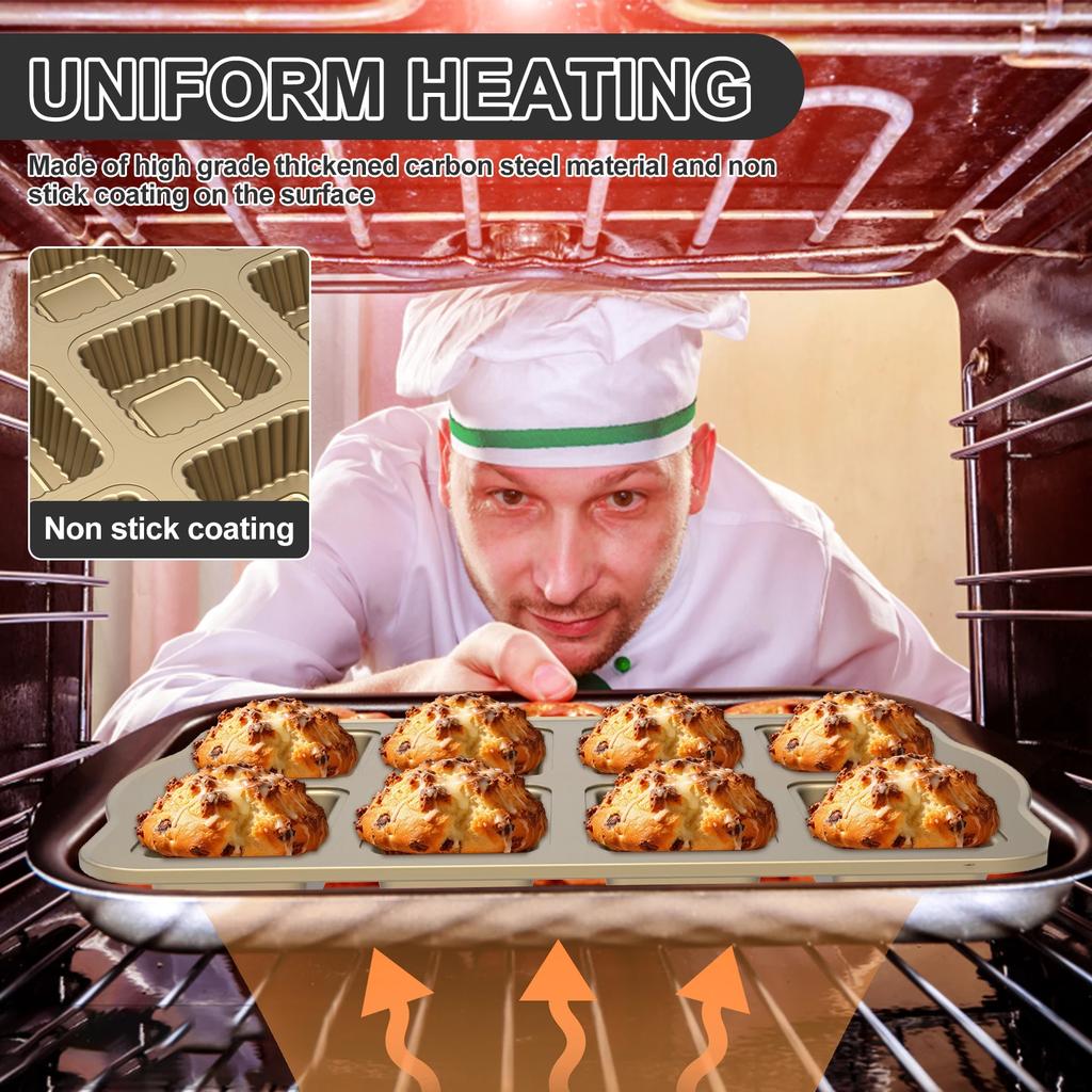Формы для кексов с антипригарным покрытием, 8 ячеек, форма для мини-хлеба, инструменты для выпечки, прямоугольные противни из углеродистой стали для маленького хлеба, бытовые противни для духовки