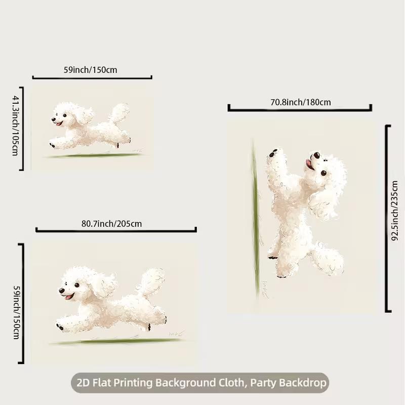 2D Flat Printing Poodle Dog Backdrop for Aesthetic Bedroom & Living Room