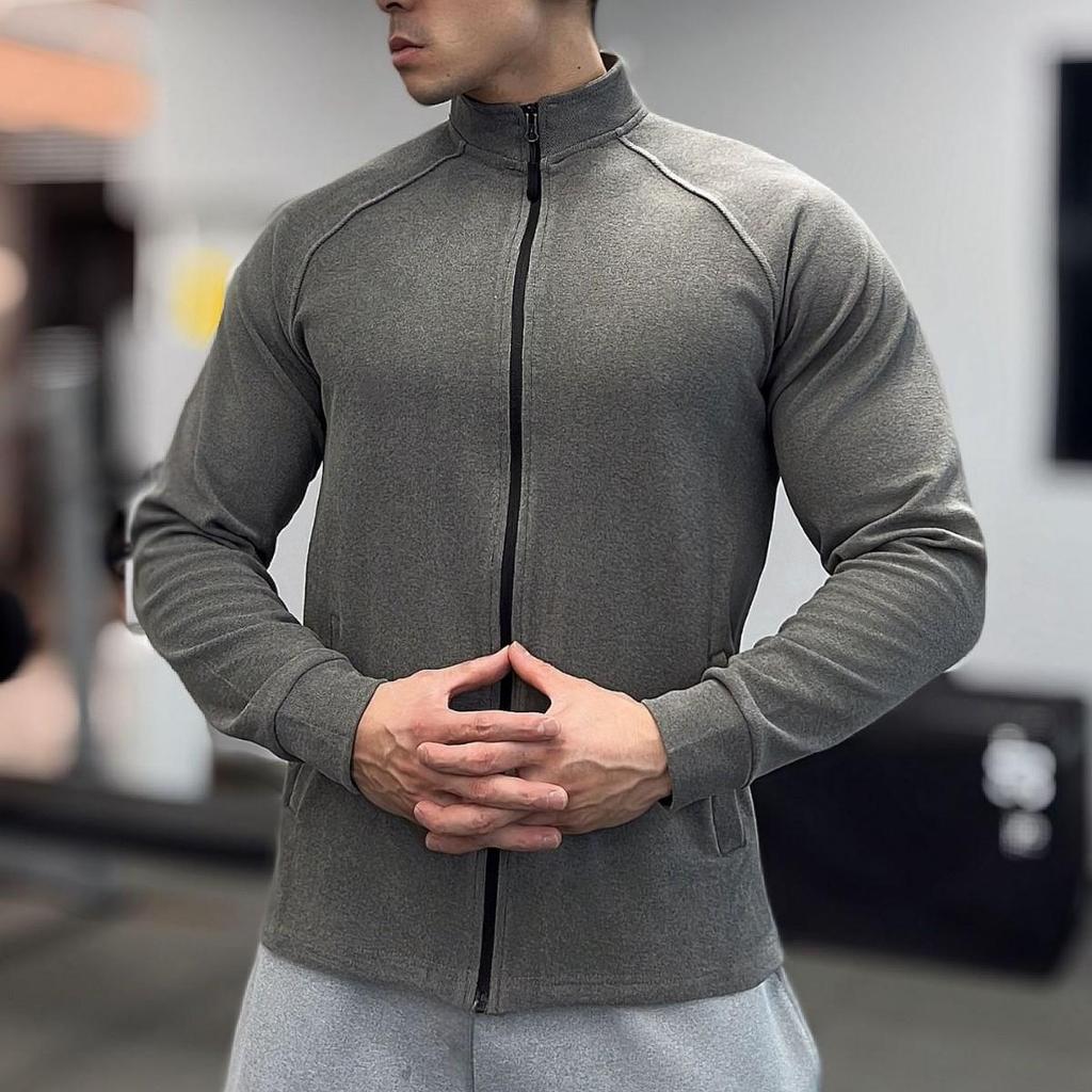 Мужской Тяжелый Двусторонний Теплосберегающий Приталенный Базовый Слой на Молнии с Длинным Рукавом Высокой Эластичности для Фитнеса Осень/Зима.