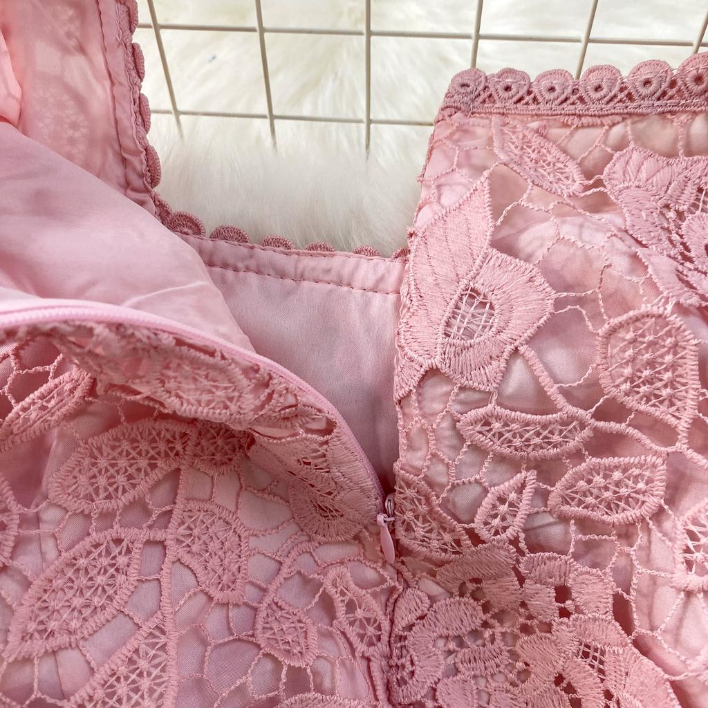 Summer Women Elegant Square Collar Embroidery Flower Lace Mesh Patchwork Long Maxi Slim Bodycon Party Dresses