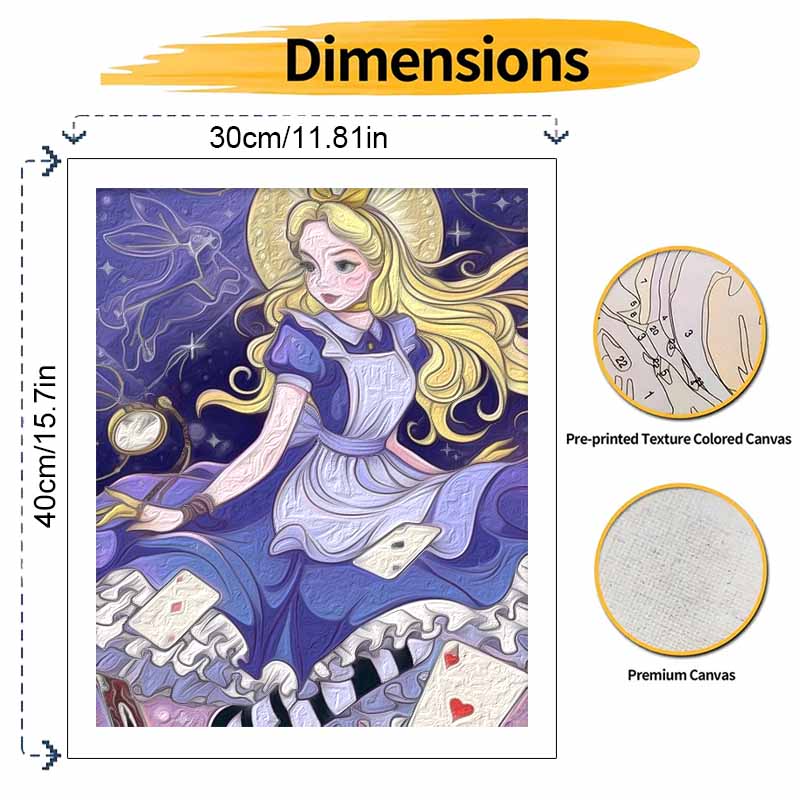 Disney Alice Wonderland Art Painting Set Home Wall Decor Handmade Gift with Rabbit Stars Clock Cards