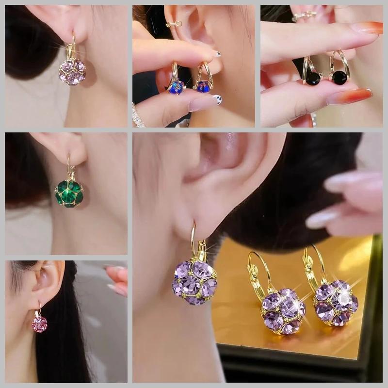 New Fashion Trend Unique Design Elegant Exquisite Light Amethyst Round Earrings for Women Jewelry Party Premium Gift Wholesale