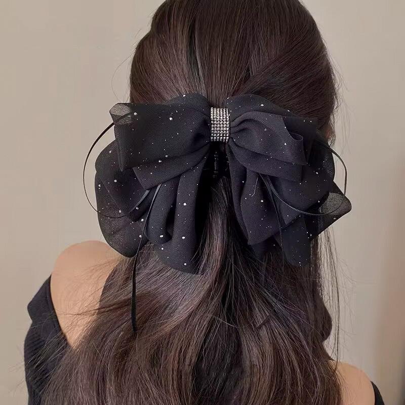 Large Summer Lace Edge Bow Claw Clip Hair Accessory for Women - Multi-Layer Feather Design