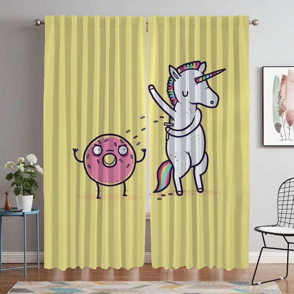 Кухонные шторы для гостиной, занавеска с изображением единорога, занавески для домашнего интерьера, 2 шт., украшения на Хэллоуин, затемненные шторы